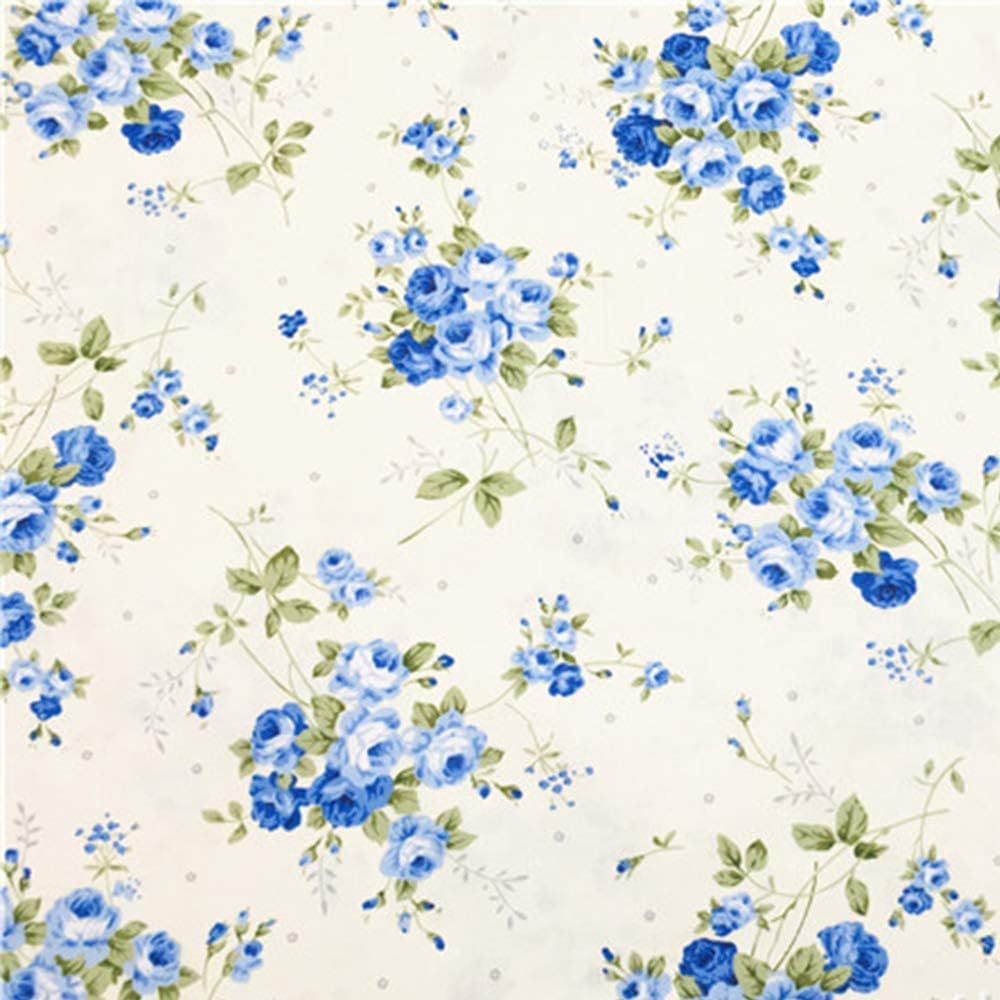 Hanjunzhao Blue Rose Print Cotton Sewing Fabric, 39 x 63 inches(Approx 1.09 x 1.75 Yard)
