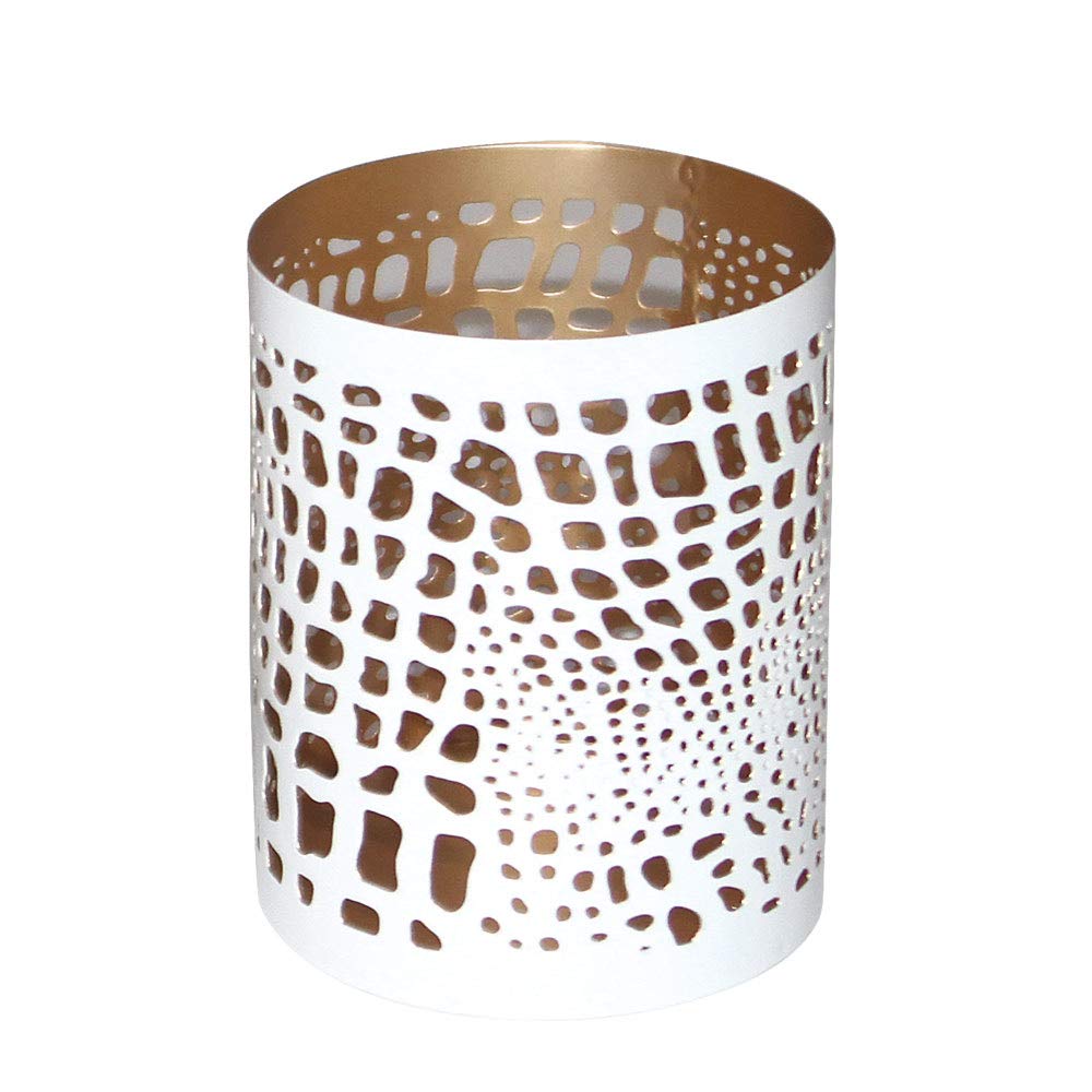 Bitto Bellary Tea Light Holder White / Gold Hole Design Made of Metal Medium