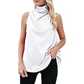Famulily Womens Sexy Cowl Neck Sleeveless Tank Tops Ruched Satin Silky Cami Tops Basic Solid Color Tank Tops