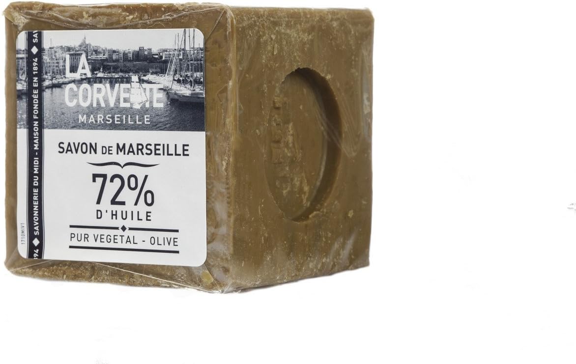 La Corvette Marseille Cube Soap Savon de Marseille Olive Natural Soap for 1894 - 300 g, Green, 300 g (Pack of 1)
