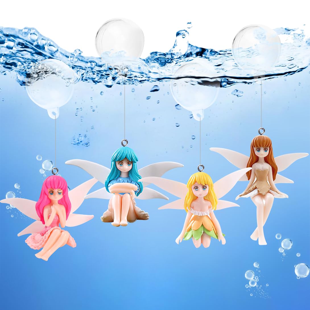 Koonafy 4 Pieces Miniature Mermaid Figurines Aquarium Fish Tank Mermaid Ornament Fairy Garden Girl Fly Wing Figurines Landscape Aquarium Decor for DIY Fish Tanks Accessories Crafts (Mermaid)