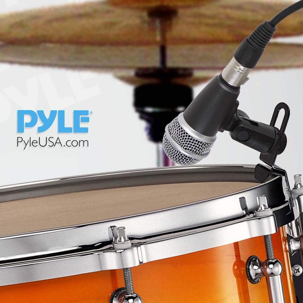 Dynamic Condenser Drum Microphone Kit - Kick Bass, Tom/Snare, and Cymbal 7-Piece Wired Mics Set - For Drums, Voice, Percussion Instrument - Mount, Thread Insert, Mic Holder, Case - Pyle PDKM12