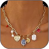 Gold Charm Necklace for Women Trendy Heart Pearl Pendant Necklace Adjustable Pepper Conch Ceramic Necklace Summer Jewelry Gifts