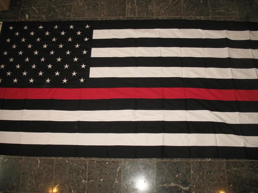 NEVELTY STORES ONLINE 5x9.5 Ft US USA American Fire Department Firefighter Black & White with Red Line 100% Cotton Flag 5'x8' Banner