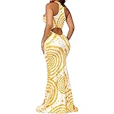 EDITCOZY Women Sexy Bodycon Maxi Dress Tie Dye Beach Summer Dresses Halter Backless Vacation Long Sundress