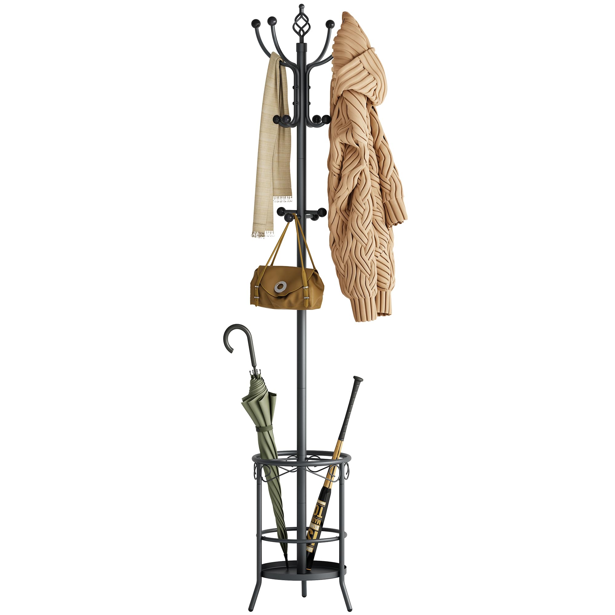 Photo 1 of Tajsoon Coat Rack Stand with Umbrella Holder, Free standing Coat Hanger Stand with Umbrella Stand, Entryway Coat Rack to Hold Clothes Hats Bags,Coat Stand with 12 Hooks, for Living Room Bedroom Office
