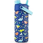 18 oz Kids Stainless Steel Water Bottle: Spill-Proof, Insulated Cup with Straw Spout Lid, BPA-Free, Car Cupholder Friendly, Durable, 24H Cold for Camping, Sports, Birthday Gift for Boys (Dinosaur-Era)