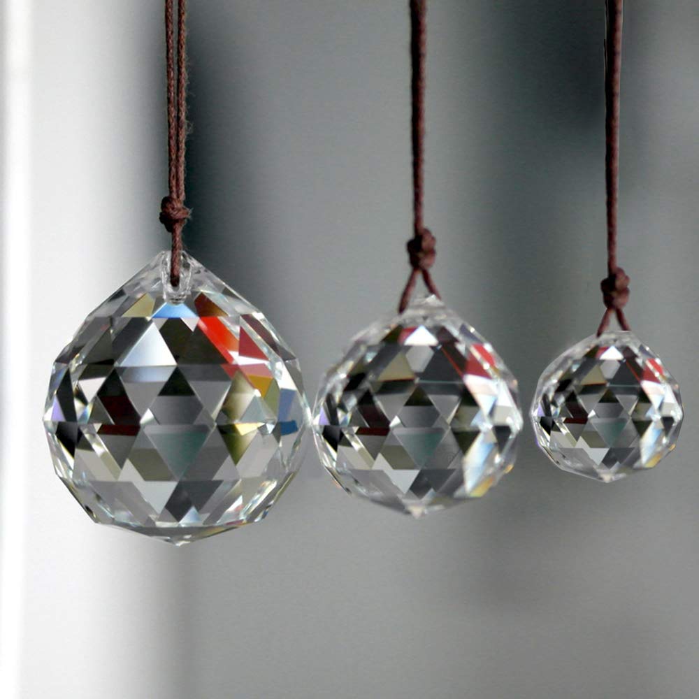 WEISIPU 3PCS Faceted Prism Crystal Balls, Clear Hanging Pendant Suncatcher Balls Prism Pendant Suncatcher 30/40/50MM