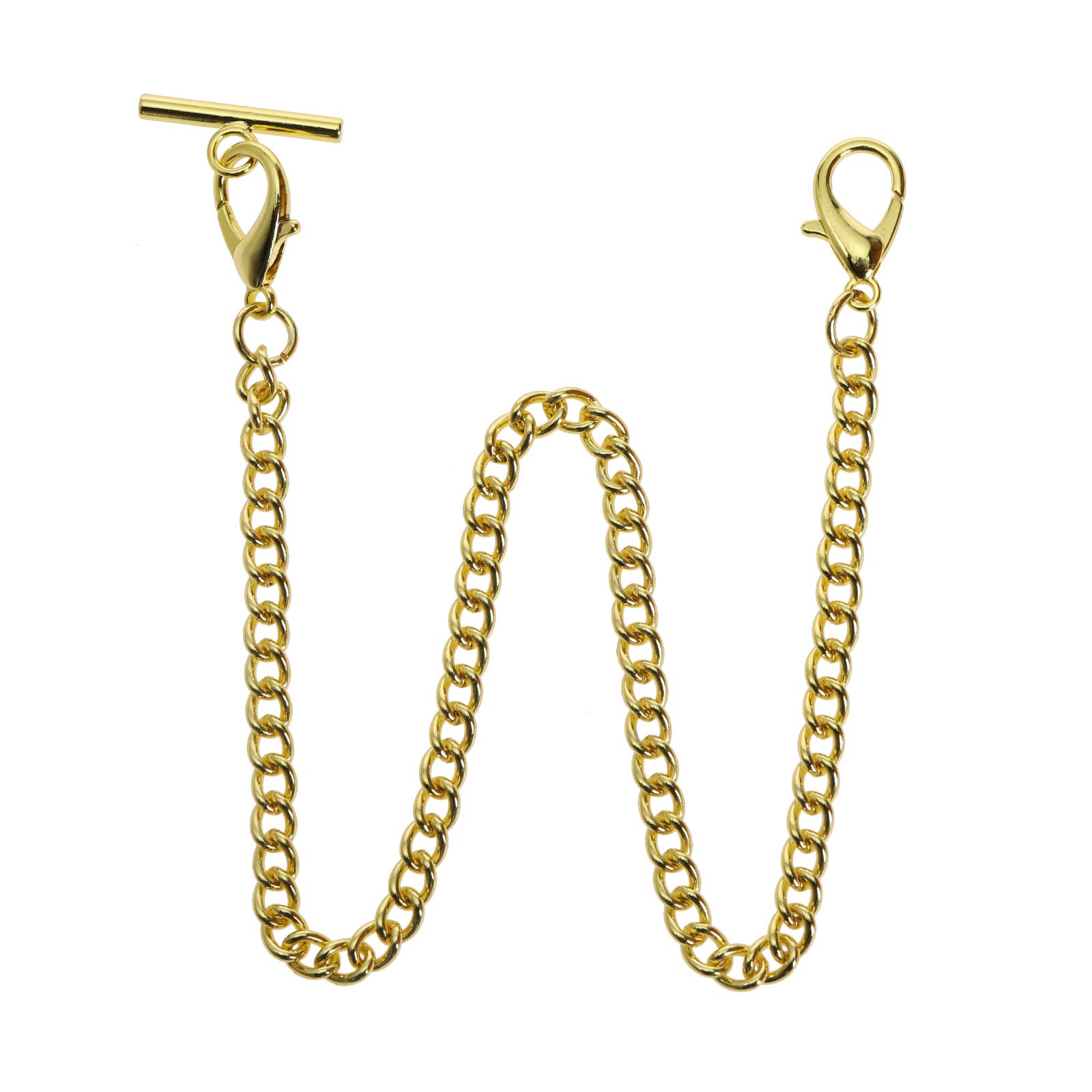 Create Idea Pocket Watch Albert Vest Chain With T Bar & Lobster Clasps - 14 Inch Classic Metal Chain Link & Stand - Single Link Vest Belt Gold