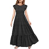 MITILLY Girls Summer Maxi Dress Cute Ruffle Short Sleeve A Line Flowy Casual Party Dresses with Pockets 6-13 Years