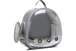 Hcupet Small Animal Carrier Backpack Space Capsule Bubble Window Carrier Backpack for Lizard Guinea Pig (Linen ash)