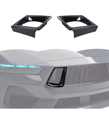 SHINEKA Front Bumper Grille Cover Trim For Ford Mustang 2024-2025 – Carbon Fiber Look, 2-Piece Set