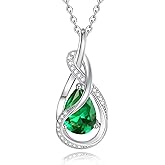 FANCIME TimelessTie Birthstone Necklace for Women White Gold Plated Sterling Silver Ribbon Design Jewelry Knot Pendant Fine Jewelry Gemstone Anniversary Birthday Graduation Mothers Day Gifts for Women Wife Mother Her