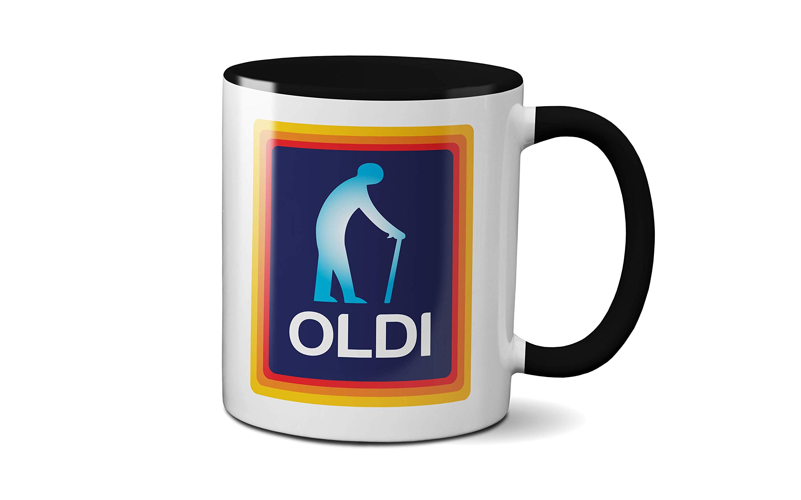 Oldi Man Mug- Birthdays Christmas Funny Gift Presents Father's Day Celebration Novelty Old Coffee Tea Heavy Duty Handle Dino Coated Dishwasher/Microwave Safe Sublimation Ceramic (Black Handle Prime)
