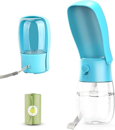 Gezimetie 300ML Foldable Dog Water Bottle with Waste Bag Dispenser