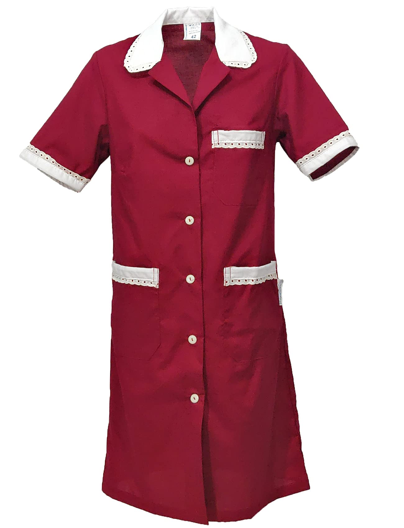 fratelliditalia.org Women's Maid Housemaid Cleaning Work Short Sleeve Apron, bordeaux, UK 12