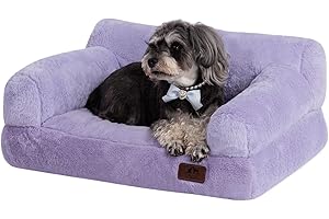 Hollypet Fluffy Plush Pet Cat Couch Sofa Soft Calming Pet Dog Sofa Beds for Medium Small Cats and Dogs, Light Purple