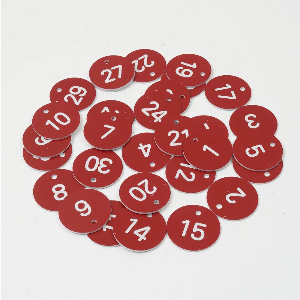 50Pcs Engraved Number Discs, 1-50 Plastic ID Number Tags Table Numbers Key Tags for Lockers Party Restaurants Clubs Hotel (Red)