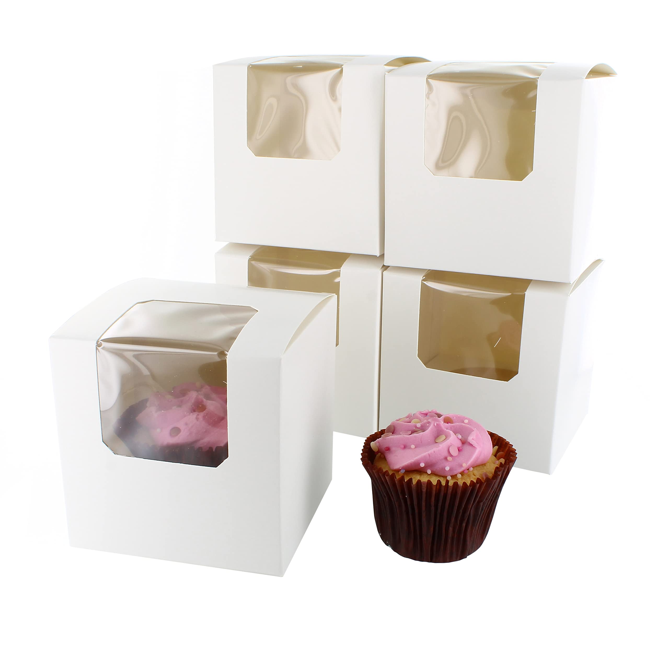 Culpitt Individual Cupcake Boxes, 5 Pack, White Cupcake Boxes For Carrying and Displaying Single Tasty Muffins, Fairy Cakes, And Treats