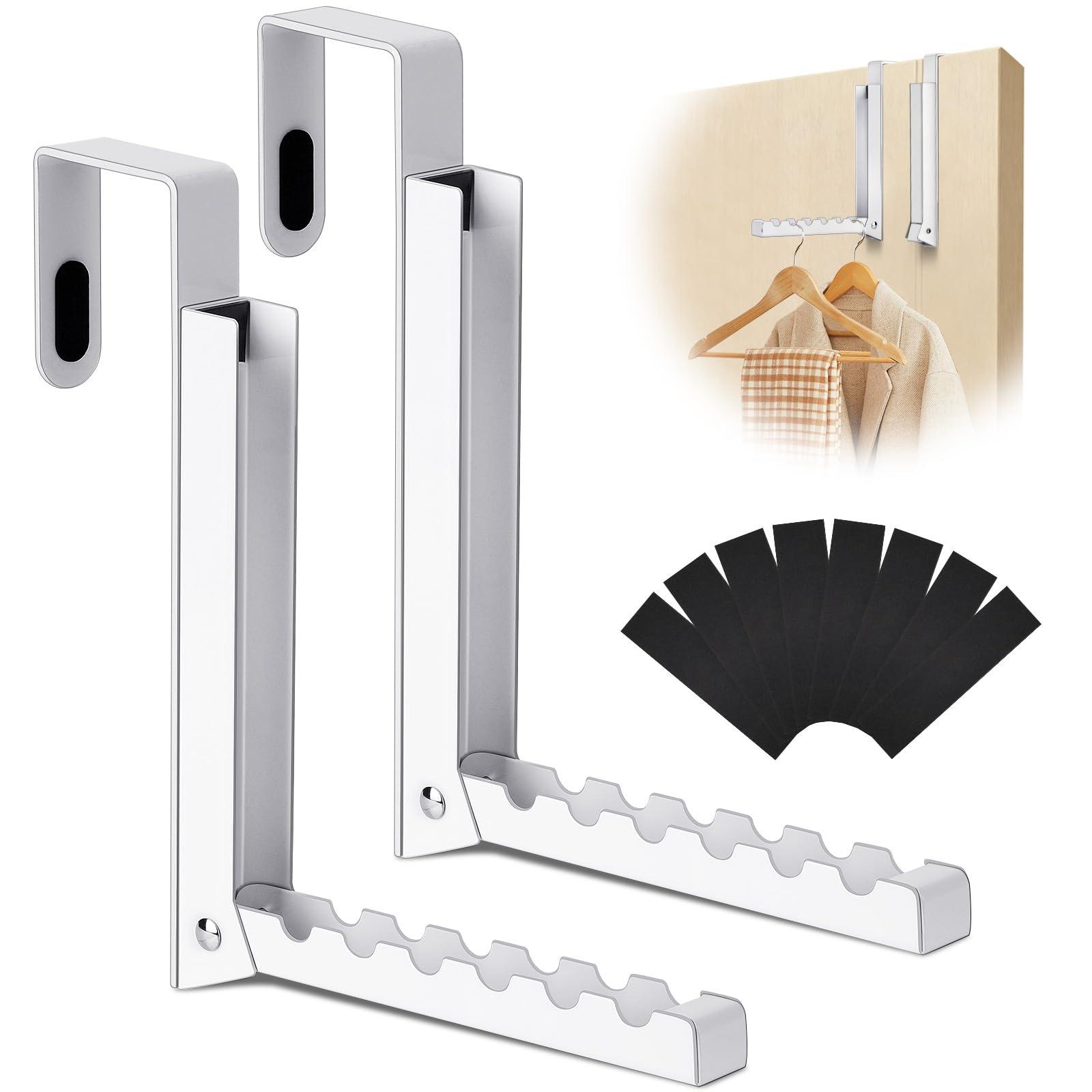 Photo 1 of 2-Packs Over the Door Hanger Hooks with Extra Anti-slip Pads, Metal Folding Clothes Drying Racks for Laundry, Dorm, Portable Space Saving Coat Towels Organizer Rack for Travel, Hanging Storage