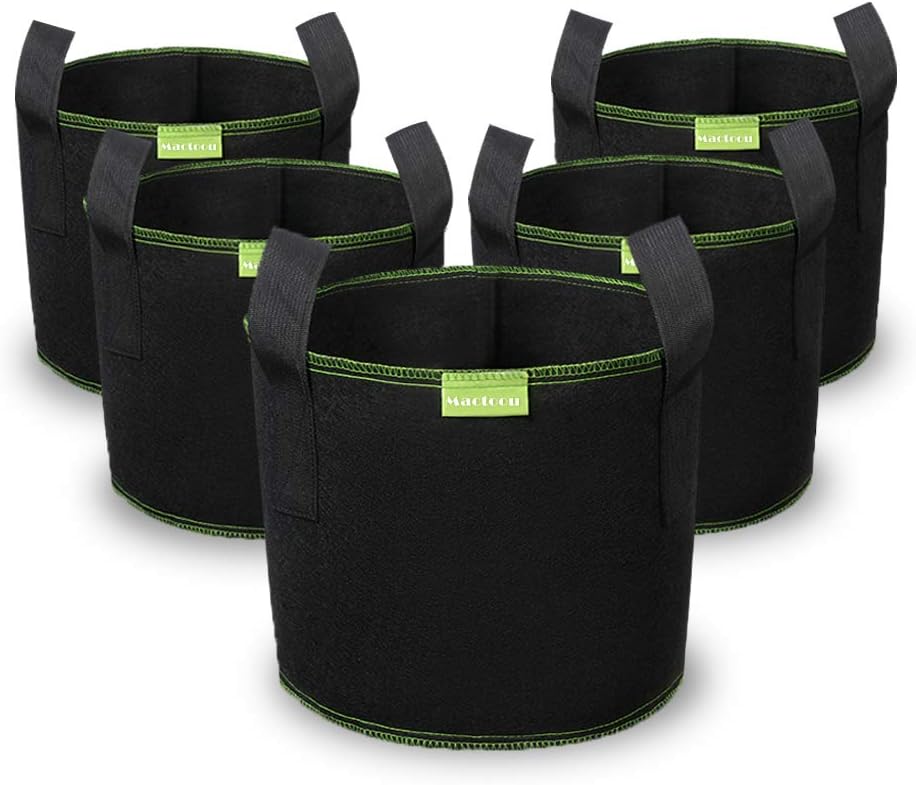 Mactoou 10 Gallon Grow Bags 5 Pack Nonwoven Fabric Vegetable Planter Black
