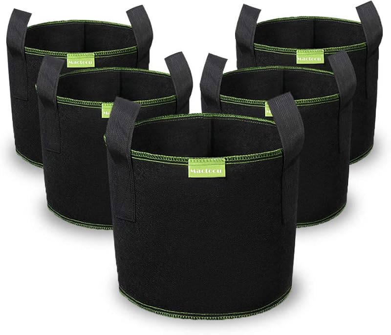 Mactoou 10 Gallon Grow Bags 5 Pack Nonwoven Fabric Vegetable Planter Black