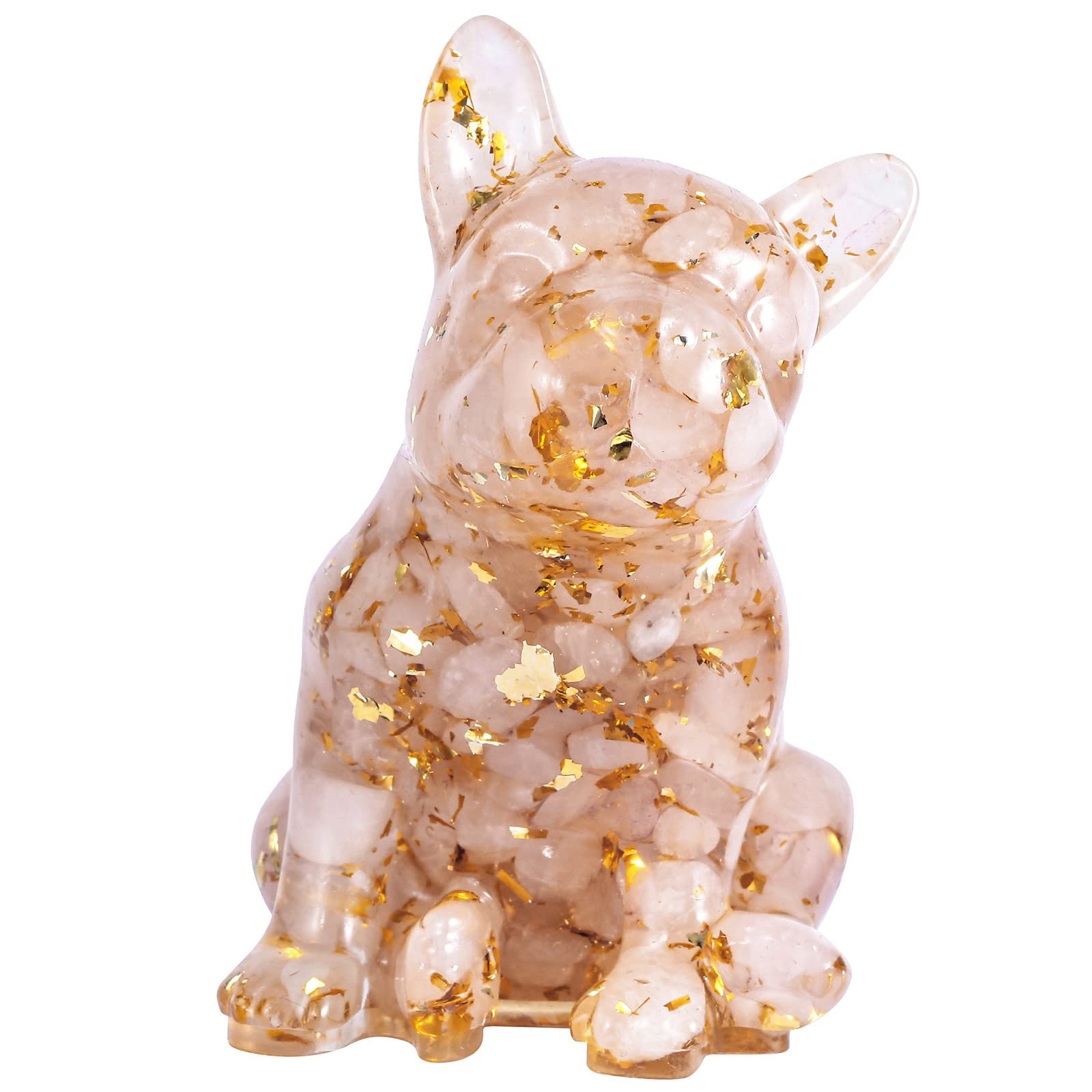 Mookaitedecor 3 Inch Rose Quartz Crystal French Bulldog Dog Statue Ornament, Semi Precious Stone Dog Lover Gift, Resin Animal Healing Crystal Stone Puppy Art Figurine Lucky Home Office Decor