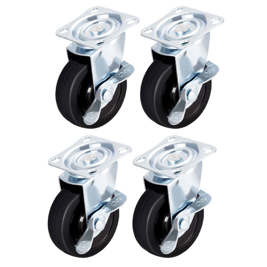 sourcing map Swivel Caster Wheels with Brake 3" Rubber with 360 Degree Top Plate 110LBS Capacity for Furniture Carts Workbench, Black, Pack of 4