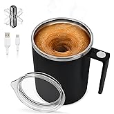 Self Stirring Mug, 304 Stainless Steel Magnetic Cup, Transparent Lid | Auto Mixing for Coffee, Milk & Office Use(Black)