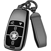 for Mercedes Benz Key Fob Cover Accessories- Matte TPU Key Fob Cover with Leather Keychain for 2017-2023 E-Class 2018-2021 S-Class 2019-2023 A-Class C-Class G-Class. (Matte Gray, Model-1)