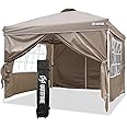 OUTFINE Patio Canopy 10'x10' Pop Up Commercial Instant Gazebo Tent, Outdoor Party Canopies with 4 Removable Sidewalls, Stakes x8, Ropes x4 (Khaki, 10 * 10FT)