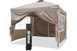 OUTFINE Patio Canopy 10'x10' Pop Up Commercial Instant Gazebo Tent, Outdoor Party Canopies with 4 Removable Sidewalls, Stakes x8, Ropes x4 (Khaki, 10 * 10FT)