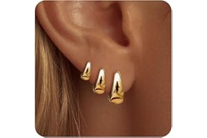 Gokeey Small Gold Hoop Earrings Set for Women,14K Gold Plated Hypoallergenic Lightweight Thick Chunky Gold Hoops Huggie Earrings for Women Trendy Jewelry