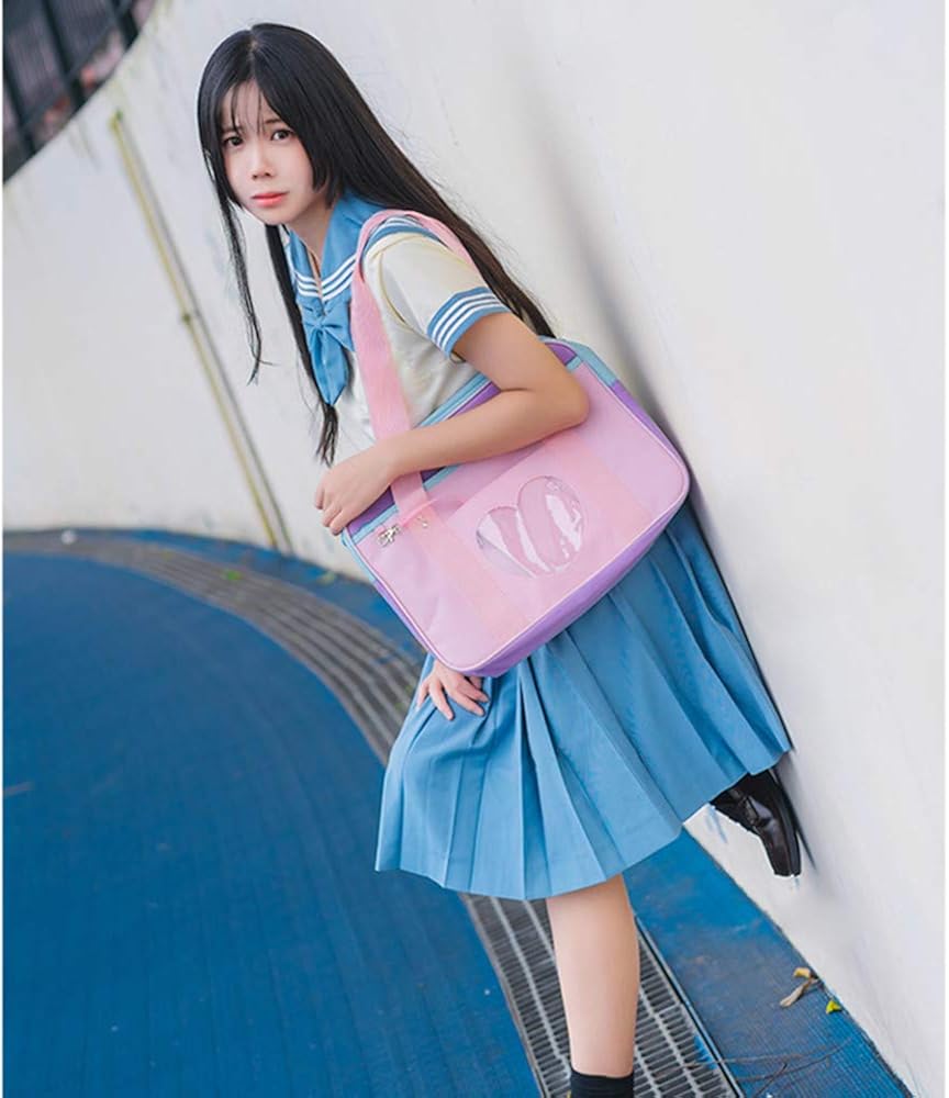 KEEPOP Ita Bag Heart Shape Window Japanese School Handbag Large JK Bag Girls Duffle Purse Anime School Satchels for Lolita Comic DIY Cosplay Pink/Purple - Image 3