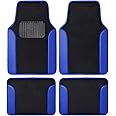 BDK Floor Mats for Cars, Two-Tone Carpet Car Floor Mats with Faux Leather Accents, Automotive Floor Mat Set with Built-In Heel Pad, Stylish Interior Car Accessories (Blue)
