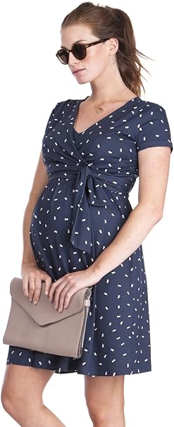 Amazon Co Jp Seraphine セラフィン マタニティワンピース Casey ケイシー マタニティ 授乳ワンピース ショートスリーブ ネイビードットプリント 服 ファッション小物
