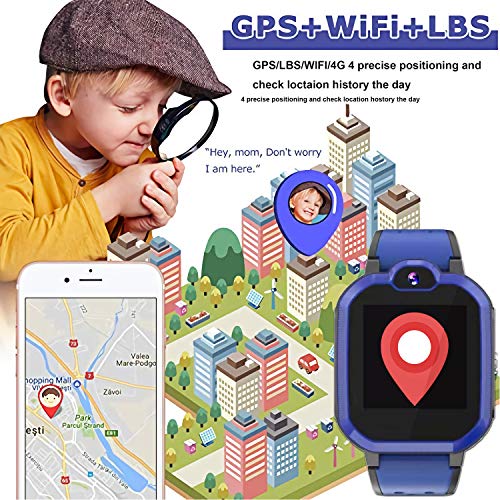 4G Smart Watch for Kids - WiFi GPS Tracker Kids Smartwatch Phone Waterproof Touch Screen Digital Wrist Watch with Call Voice Video Chat Pedometer Fitness Tracker Alarm Clock for Boys Girls (Blue)