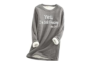 SRIPER Thermal Long Sleeve Shirts for Women Yes Im Cold Warm Sweatshirt Crewneck Thermal Shirts for Women