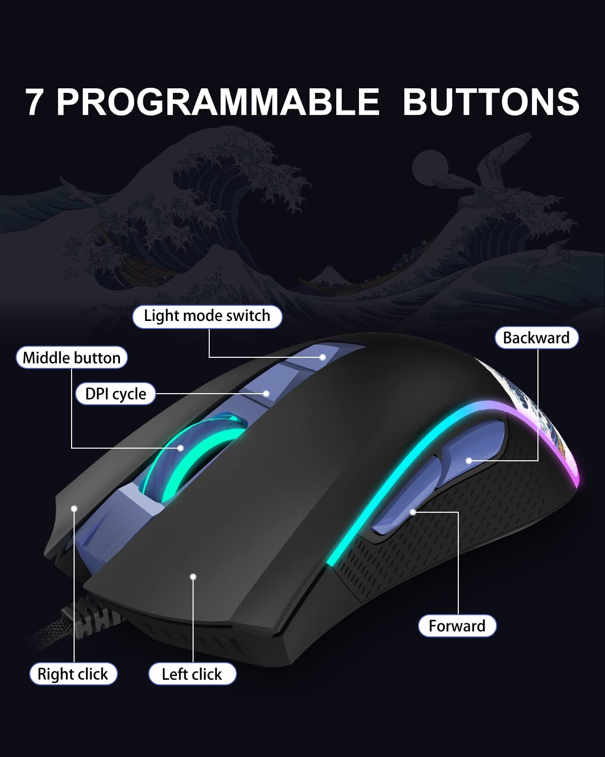 Computer Mouse Costom Mua COSTOM G705 Wired Gaming Mouse, RGB Backlit PC Gaming Mouse with ...