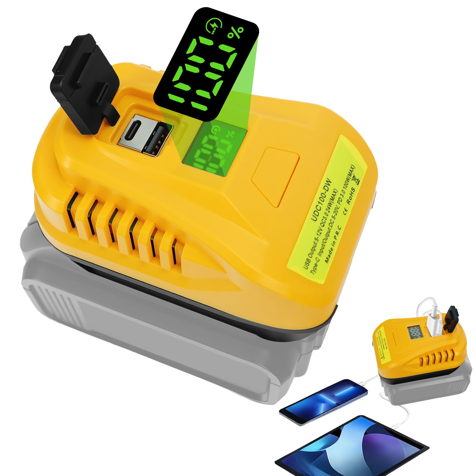 Photo 1 of 100W USB Battery Charger for Dewalt 20V, Charger Adapter with Type-C Fast Charging and USB Port, for Electric Device and Dewalt Battery(Tool Only)