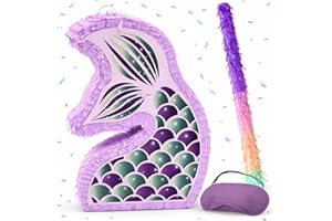 Mermaid Pinata With Bat & Blindfold for Mermaid Birthday Party Decorations Supplies for Kids Girls Under the Sea Mermaid Ocea