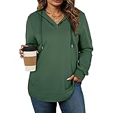 AlvaQ Womens Plus Size Sweatshirts Casual Long Sleeve V Neck Drawstring Hoodies Tops