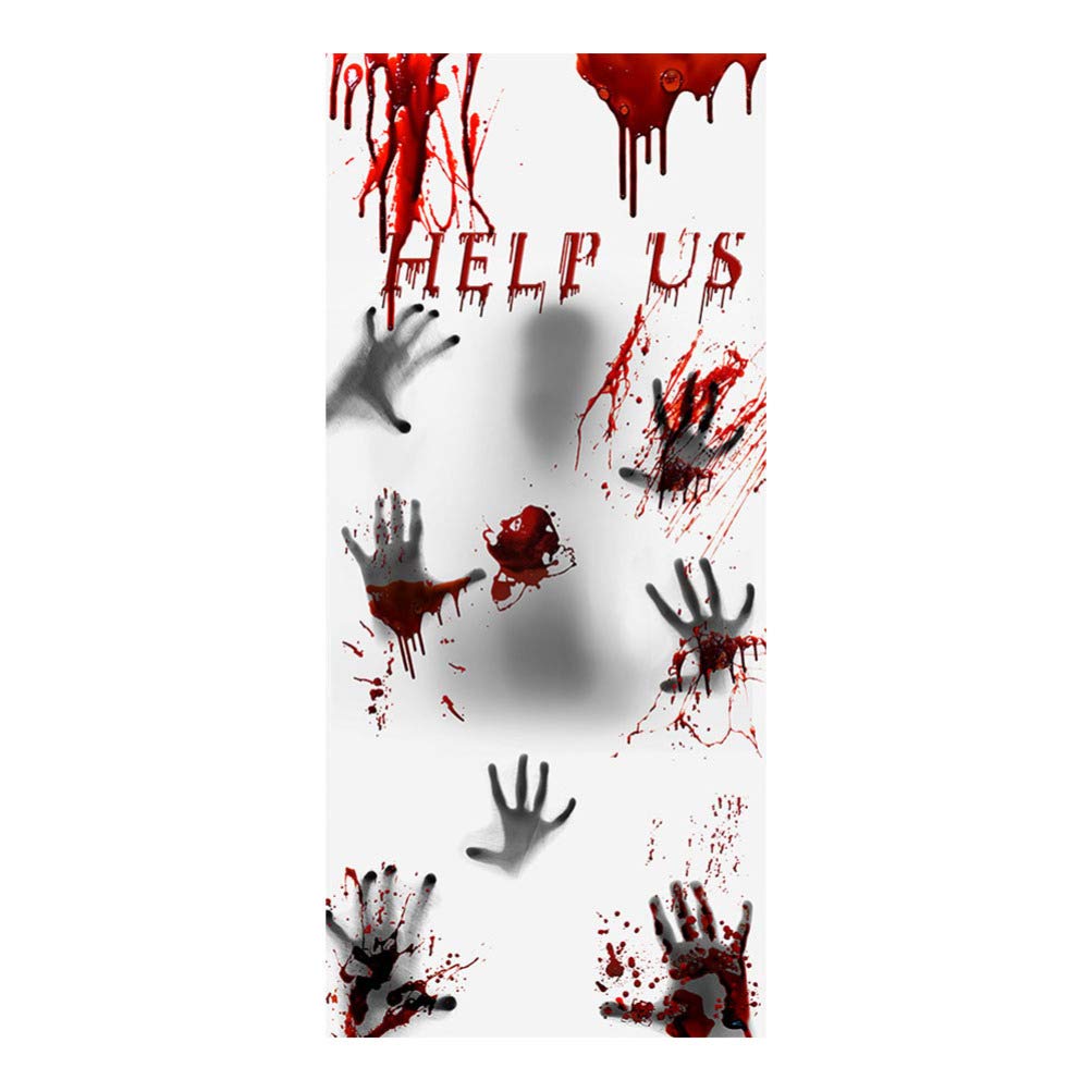 Amosfun Halloween Help US Stickers Halloween Door Curtain Scary Hanging Screen for Party (White)