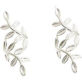 S925 Sterling Silver Leaf Non Piercing Ear Clip Cuff Wrap Earrings(1 Pairs)