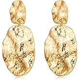 Chunky Gold Earrings for Women - Hammered Gold Plated Dangle Drop Jewelry Gifts