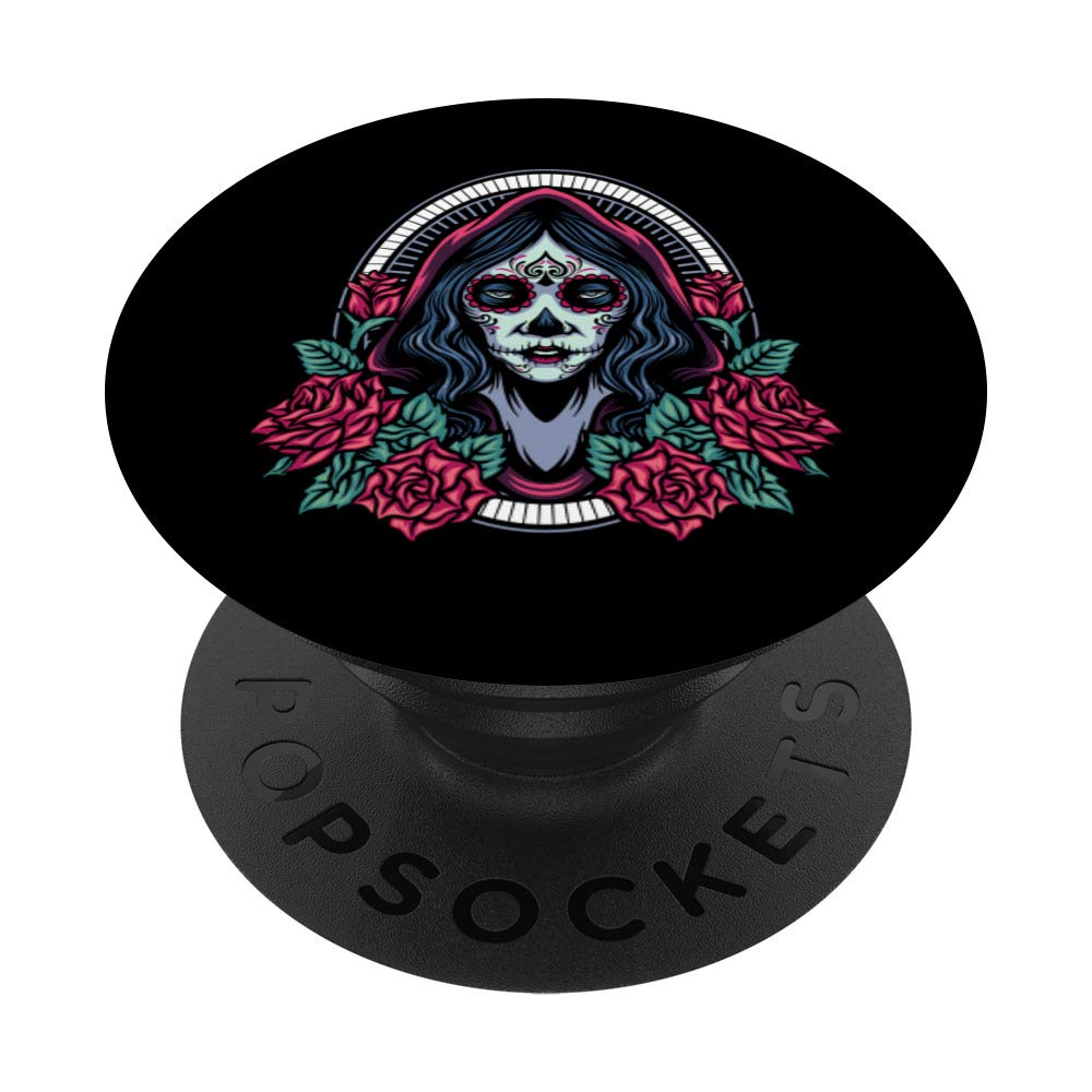 Woman Sugar Skull Halloween Trick Or Treat Horror Scary Gift PopSockets Grip and Stand for Phones and Tablets