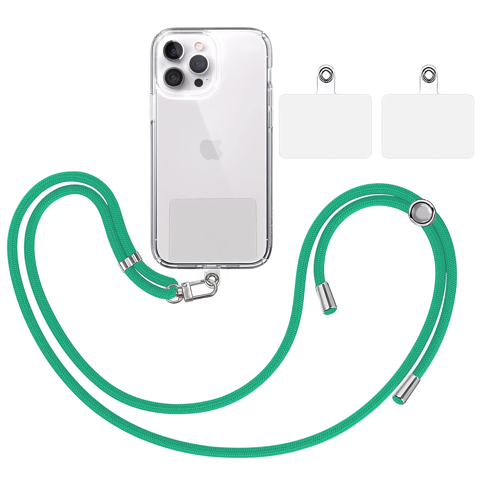 TBOC Pack: Universal Mobile Phone Cord [Green] + 2 Extra Fixing Patches and Detachable Adjustable and Durable Hanging Strap Compatible with All Brands of Phones