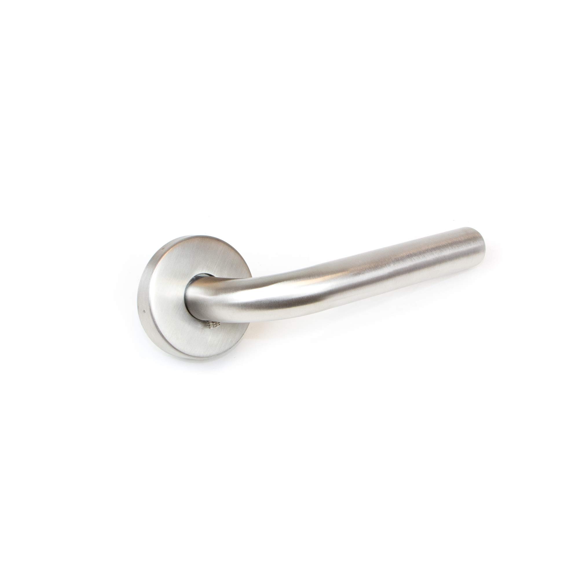 Emuca - Internal Door Handles, Set of Internal Door Handles with D.53mm (2 inch) Rose, L Model, Stainless Steel, Satin Nickel.