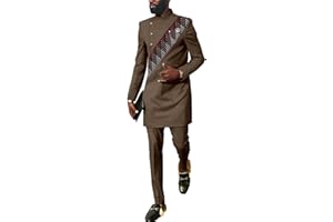 SEA&ALP African Men Dashiki Outfit 2 Piece Suit Shirt and Pants Set Slim Fit Wedding Dress Attire Clothing