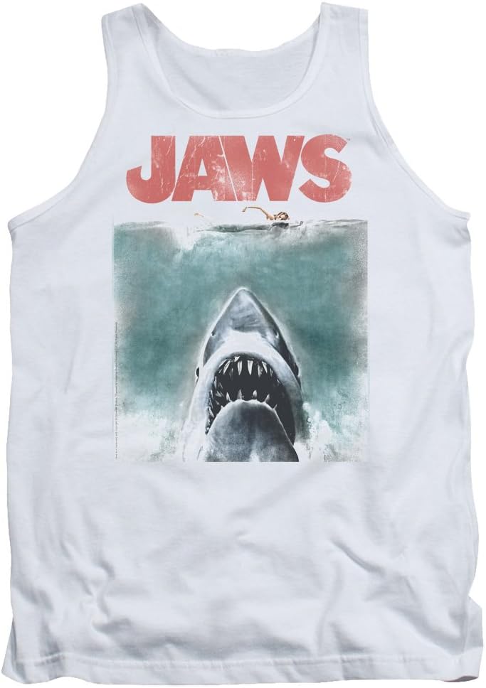 1975 Shark Thriller Spielberg Movie Color Poster Adult Tank Top Shirt White
